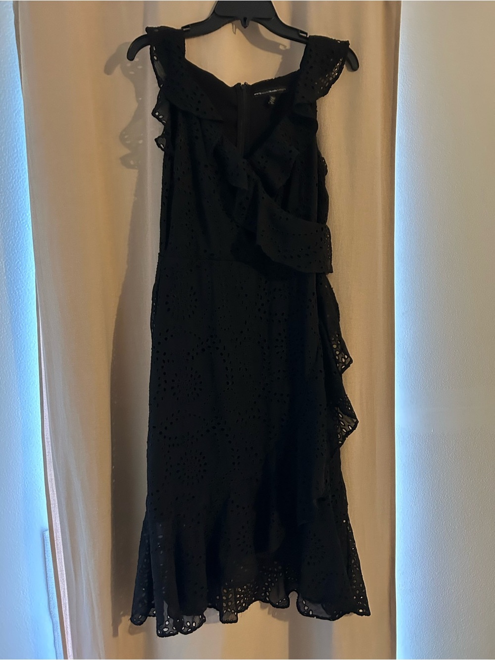 White House Black Market Black Eyelet Ruffle Midi Dress